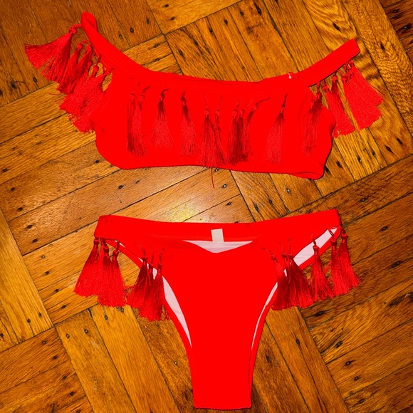 Fashion Nova Other - NWOT Red Tassel Bikini Set